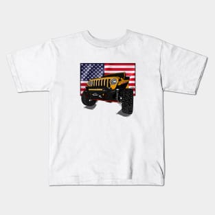 Jeep with American Flag - Orange Essential Kids T-Shirt